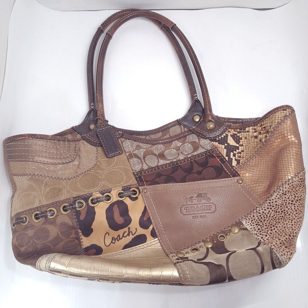 Coach Bleecker 12899 brown Patchwork Tote Bag purse patchwork animal Vintage